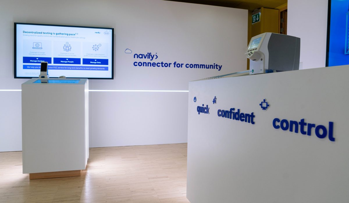 A dedicated section of the cobas pulse innovation room at EML Rome focusing on navify and cobas liat.