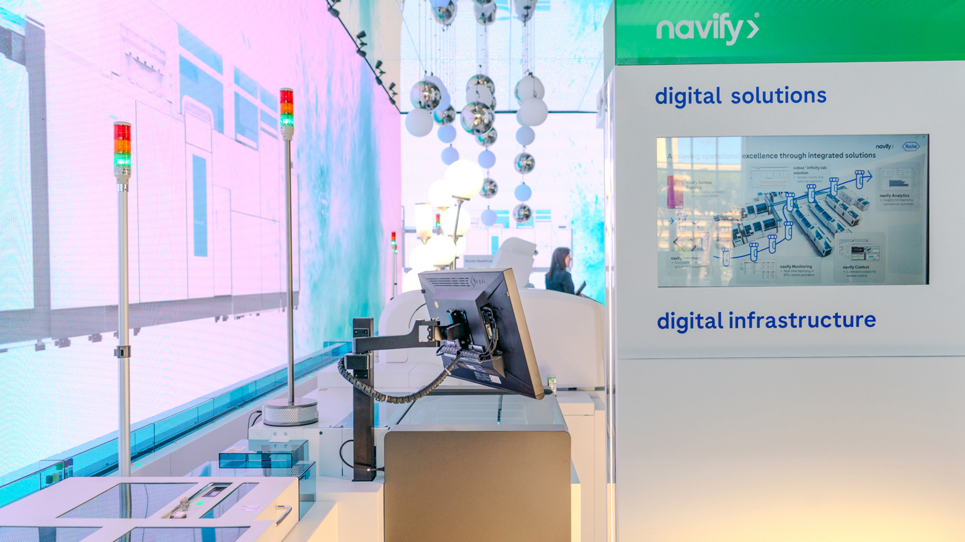 Close-up of navify screen showing integrated solutions map for operational excellence in diagnostics.
