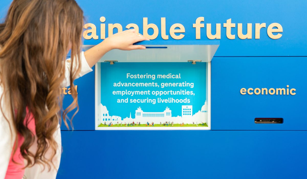 Sustainability interaction detail at EML Rome booth