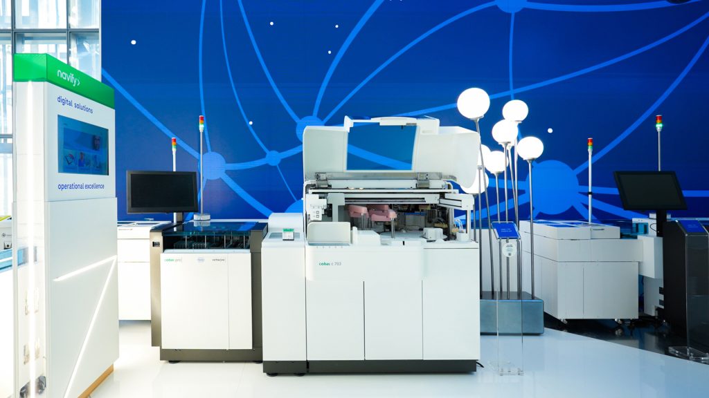 Diagnostic instruments showcased against LED grid visuals