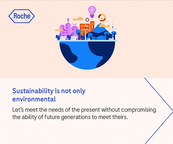 Roche sustainability Google ad highlighting environmental and social impact
