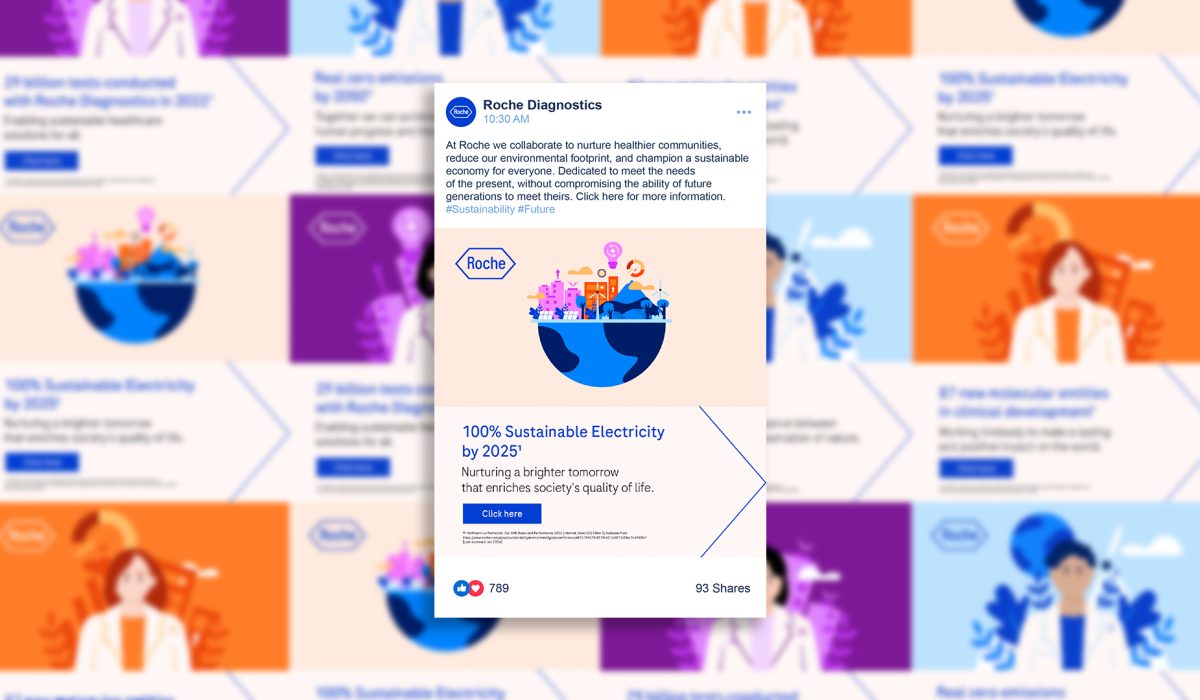 Sustainability campaign social media post introducing Roche’s sustainability framework.