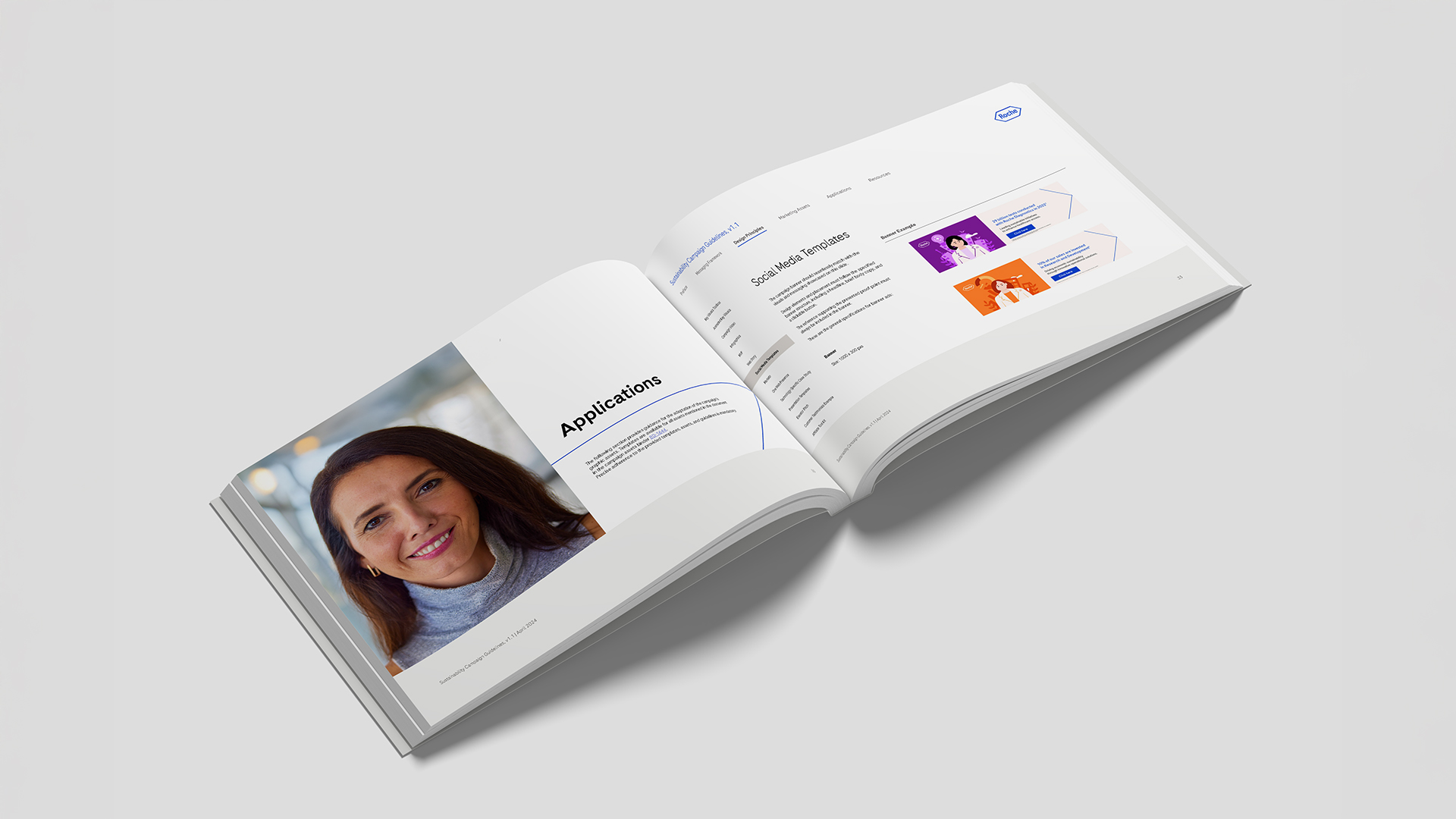 Sustainability campaign guidelines showing asset frameworks