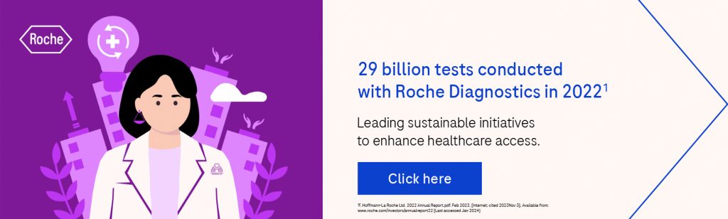 LinkedIn sustainability ad featuring Roche campaign visuals