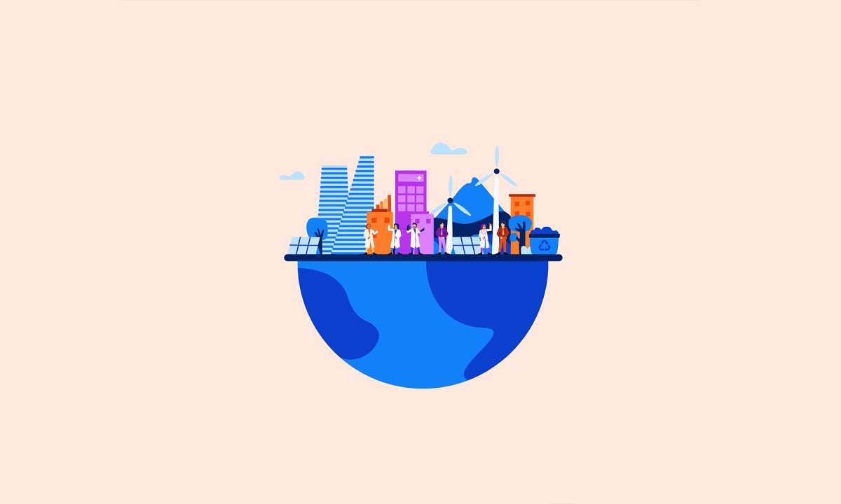 Future-focused sustainability illustration showing shared responsibility